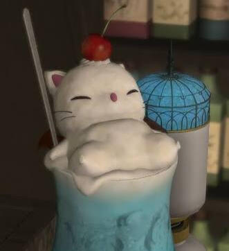 Bubbly Mog Float Frothy blueberry juice, cream, and ice topped with a marshmallow moogle.